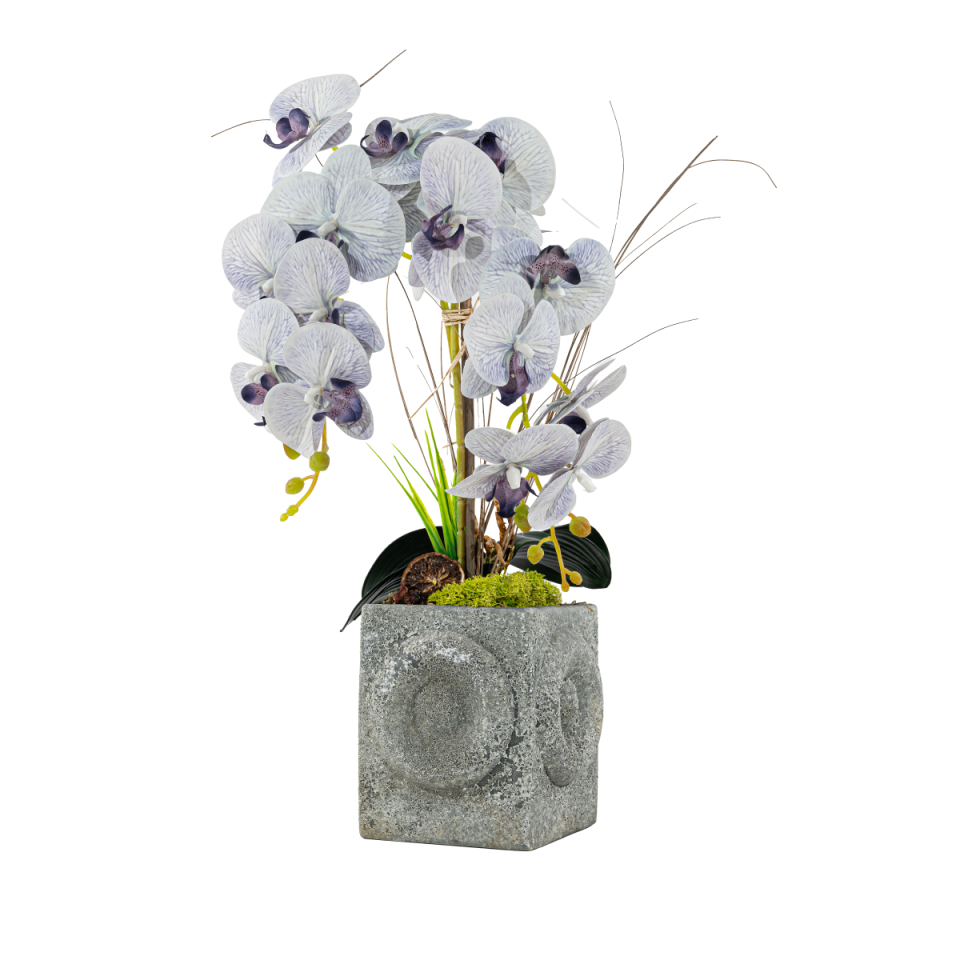 Yapay Lila Renk 2 Dal Islak Orkide Aranjmanı