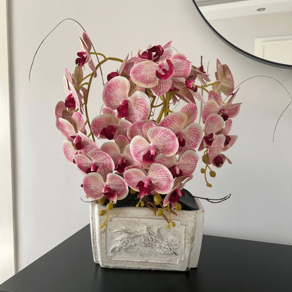 Yapay Buğulu Pembe Renk 4 Dal Islak Orkide Arajmanı