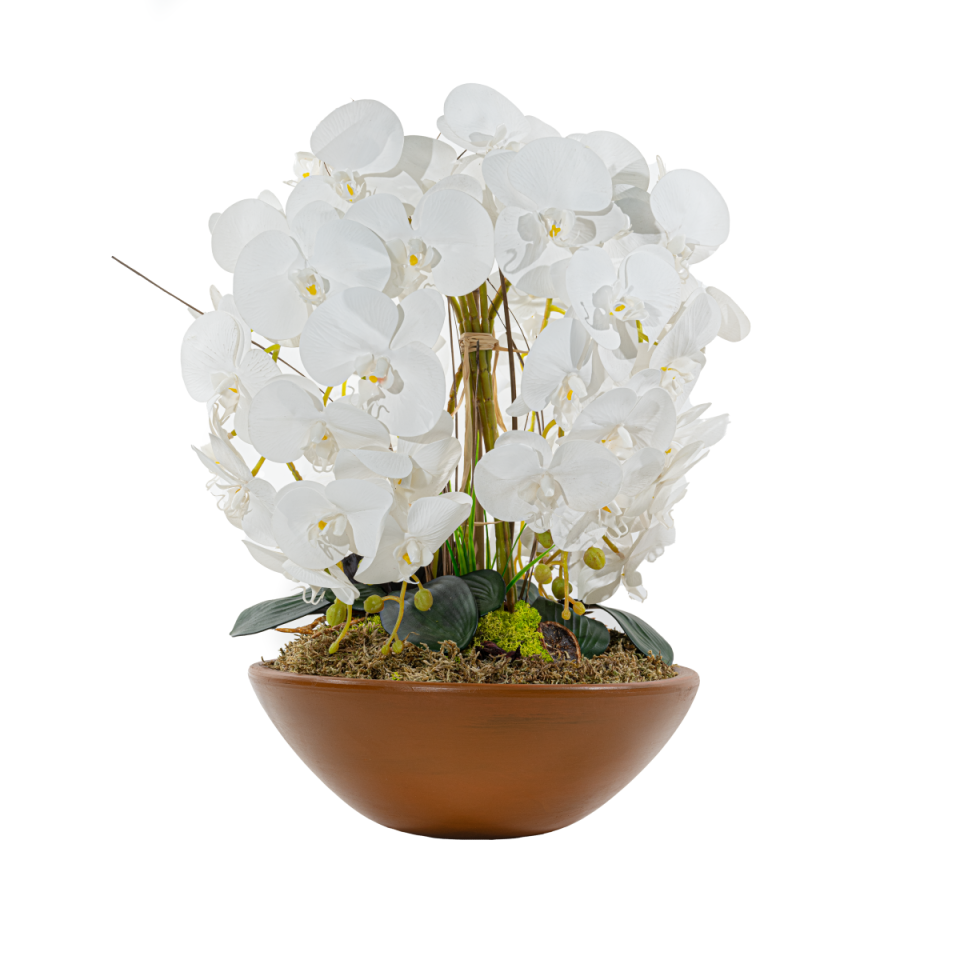 Yapay Beyaz Renk 6 Dal Islak Orkide Aranjmanı